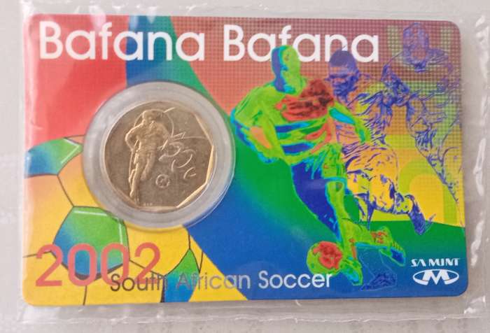 2002 S.A Mint uncirculated soccer 50c in card