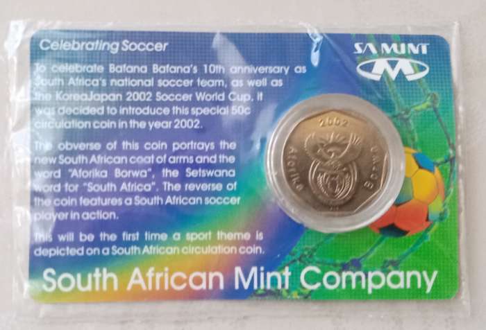 2002 S.A Mint uncirculated soccer 50c in card