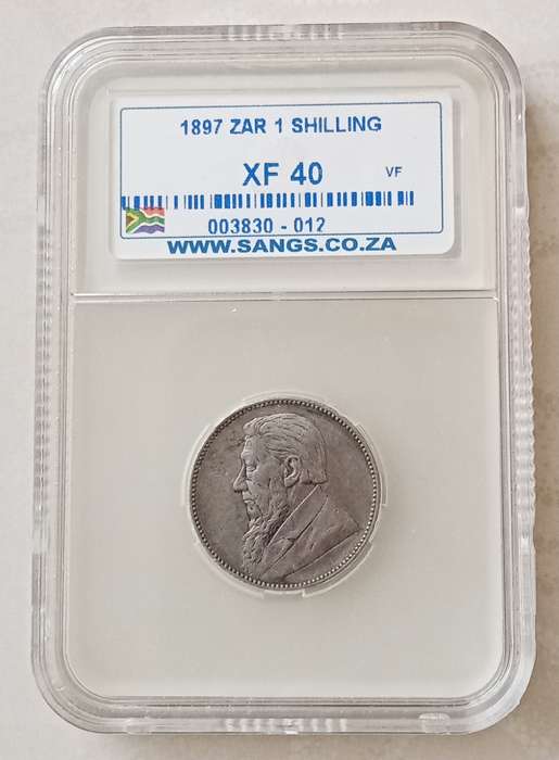 1897 ZAR Kruger silver shilling SANGS XF40.