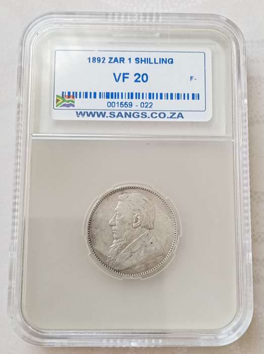 1892 ZAR Kruger silver shilling SANGS VF20
