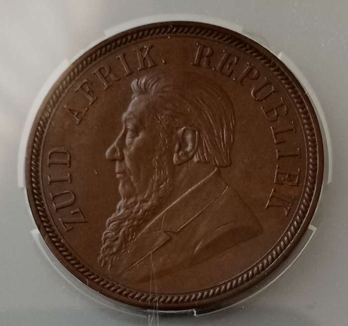1892 ZAR Kruger Penny SANGS AU58 BN (High grade)