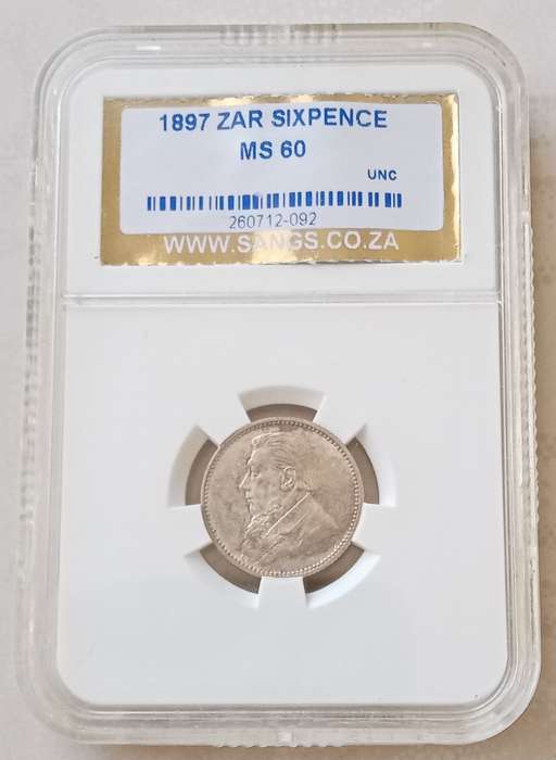 1897 ZAR Kruger silver sixpence SANGS MS60