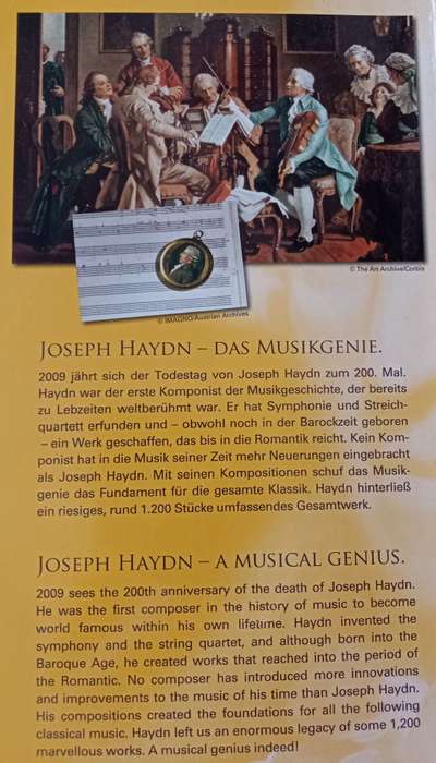 2009 Austria brilliant uncirculated silver 5 Euro in blister pack (Joseph Haydn)