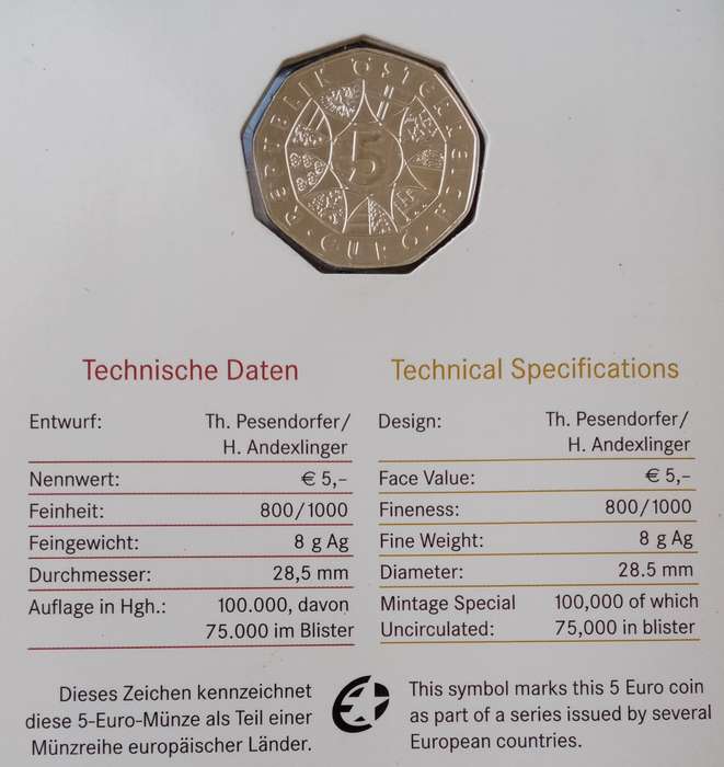 2008 Austria brilliant uncirculated silver 5 Euro in blister pack (Herbert Von Karajan)