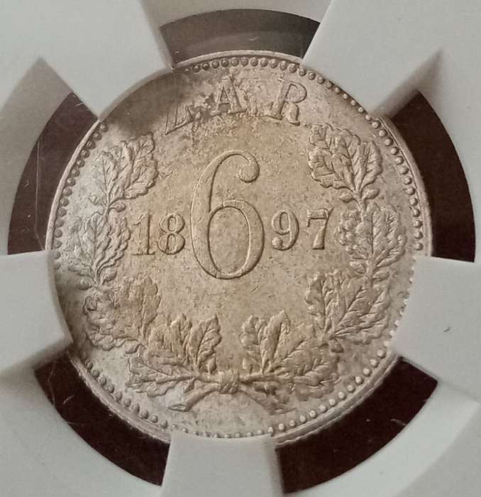 1897 ZAR Kruger silver sixpence SANGS MS60