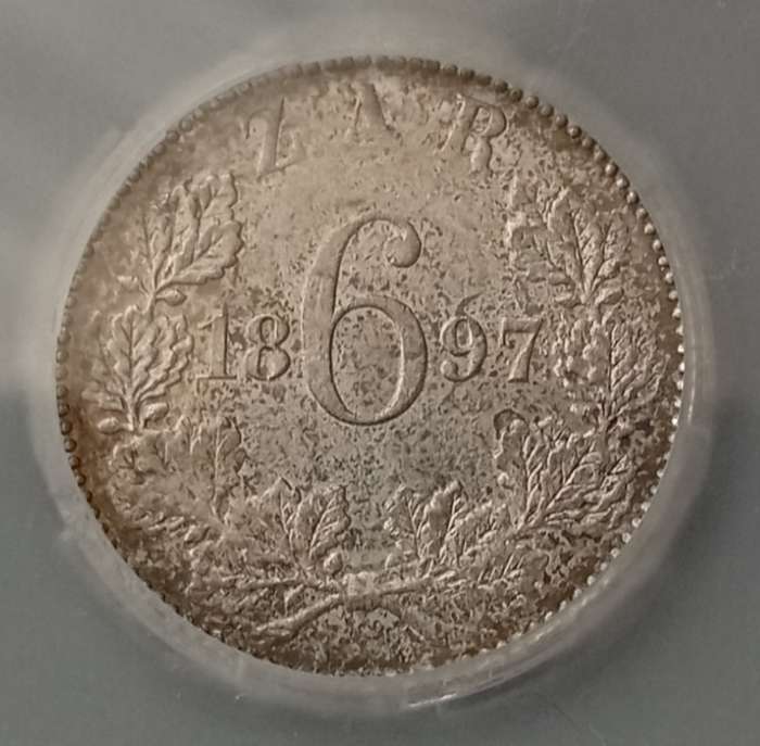 1897 ZAR Kruger silver sixpence SANGS MS62