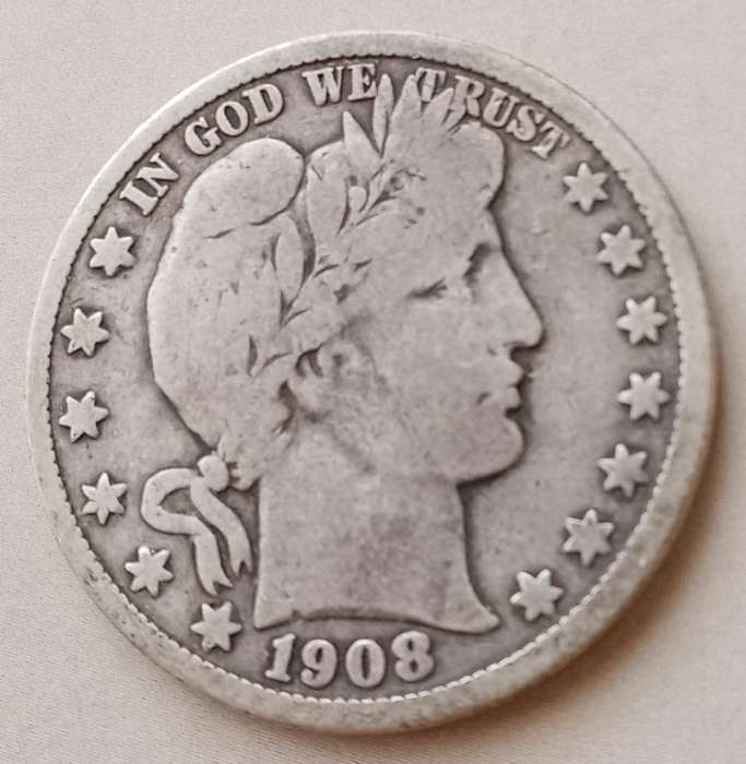 Decent 1908 O USA silver Barber half dollar