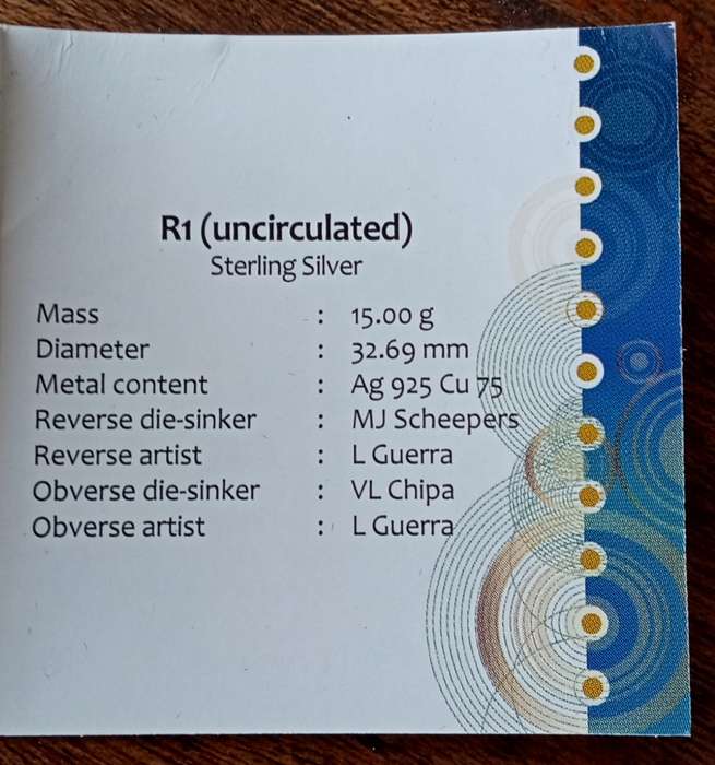 2013 Mandela uncirculated silver R1 in bag incl.certificate (mintage: 940)