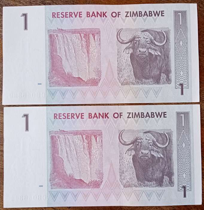 2007 Zimbabwe AU+ $1 note set with close to consecutive serial numbers