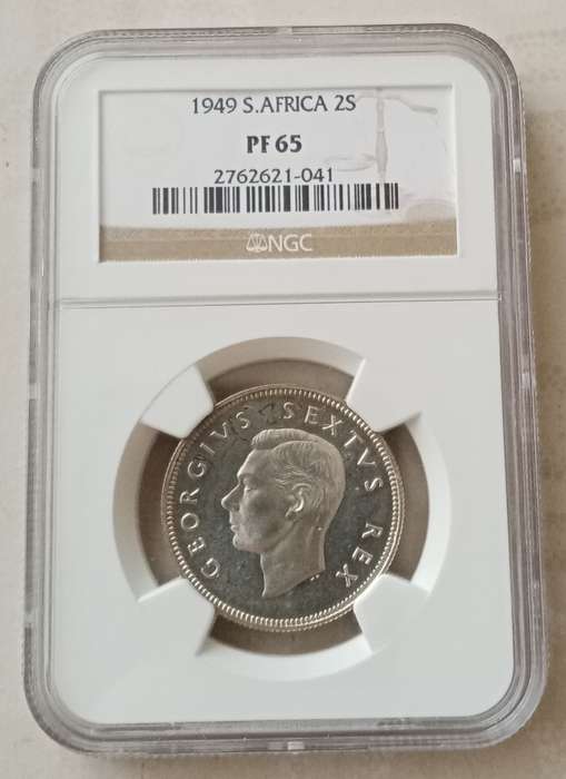 Scarcer 1949 union proof silver 2 Shillings NGC PF65 (mintage: 800)