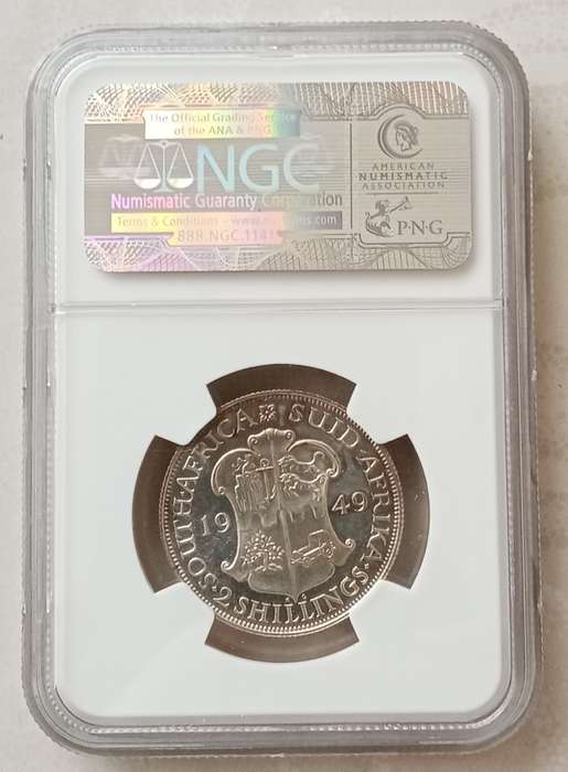 Scarcer 1949 union proof silver 2 Shillings NGC PF65 (mintage: 800)