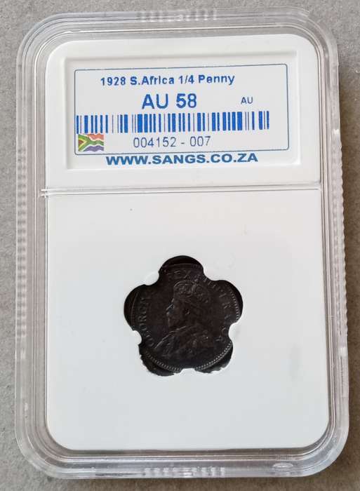 Lower mintage 1928 union 1/4 Penny SANGS AU58 (High grade)