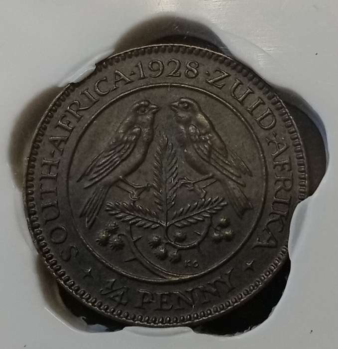 Lower mintage 1928 union 1/4 Penny SANGS AU58 (High grade)