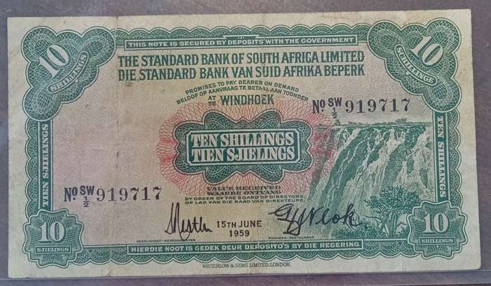 Scarce 1959 SWA (Windhoek) Standard Bank 10 Shillings SANGS VF20