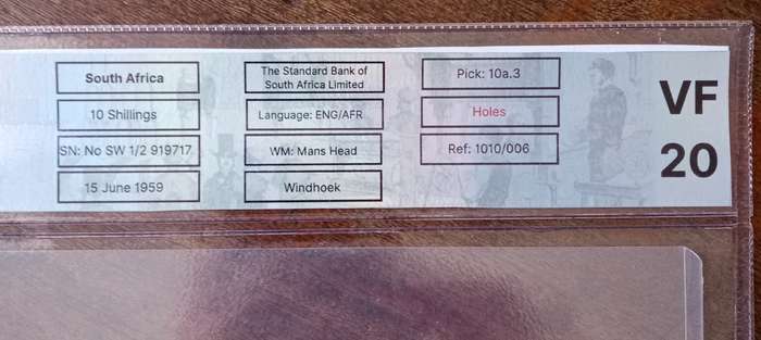 Scarce 1959 SWA (Windhoek) Standard Bank 10 Shillings SANGS VF20