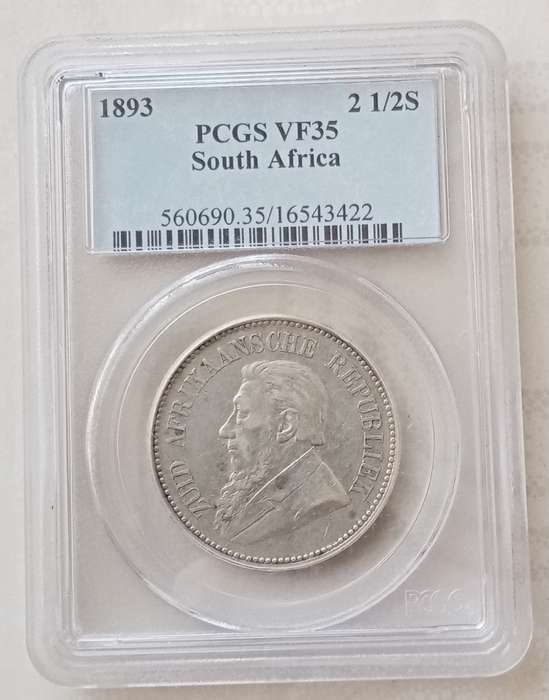 Scarce 1893 ZAR Kruger silver 2 1/2 Shillings PCGS VF35