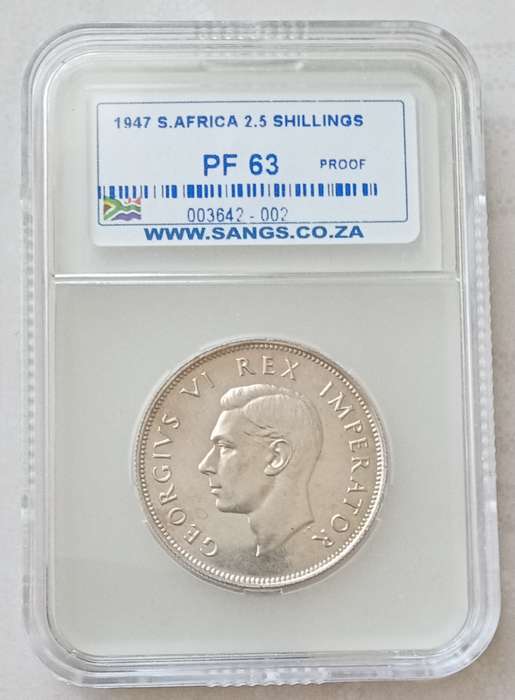 Scarcer 1947 union proof silver 2 1/2 Shillings SANGS PF63 (mintage: 2600)