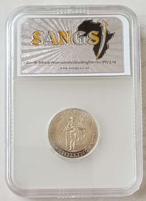 Nice 1947 union proof silver shilling SANGS PF63 (mintage: 2600)