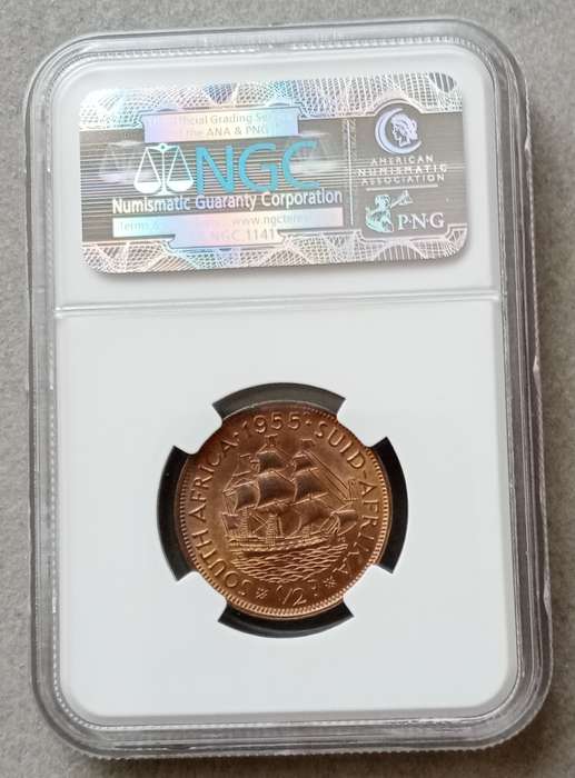 Nice 1955 union 1/2 penny NGC MS64 RB (Only 3 coins higher)
