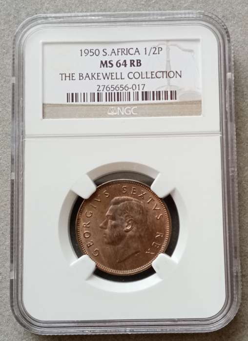 Nice 1950 union 1/2 penny NGC MS64 RB (Bakewell Collection)