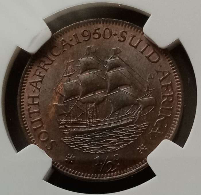 Nice 1950 union 1/2 penny NGC MS64 RB (Bakewell Collection)