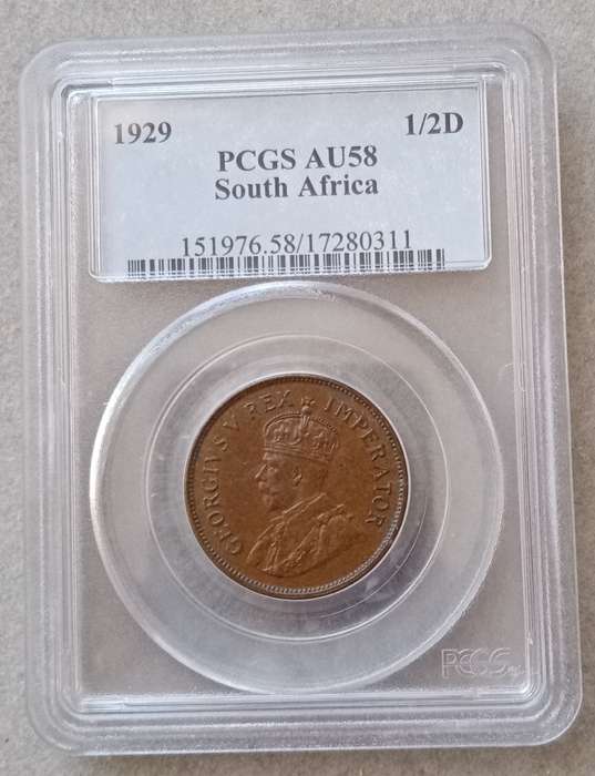 1929 Union 1/2 penny PCGS AU58 (high grade) - Only 6 coins graded higher