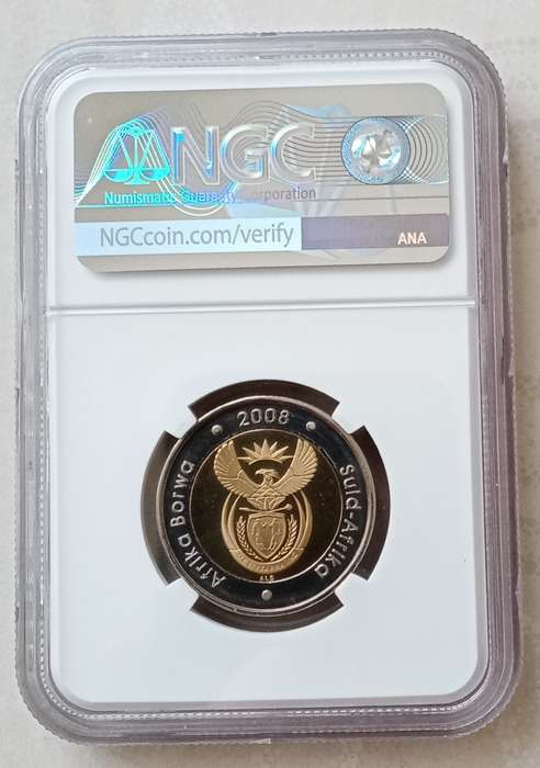 2008 Mandela 90th bday proof R5 NGC PF68 UC (Rand Mirrored)