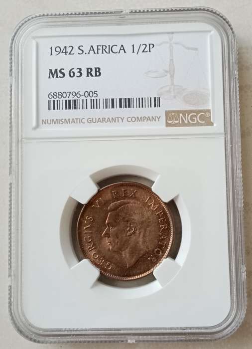 Nice 1942 union 1/2 penny NGC MS63 RB