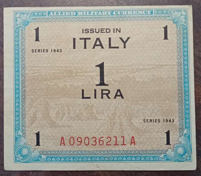 1943 WW2 Italy 1/5/10 Lire note set in plasic sleeve (Allied Military Currency)