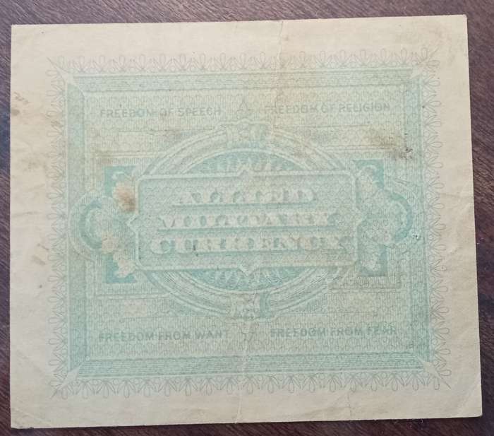 1943 WW2 Italy 1/5/10 Lire note set in plasic sleeve (Allied Military Currency)