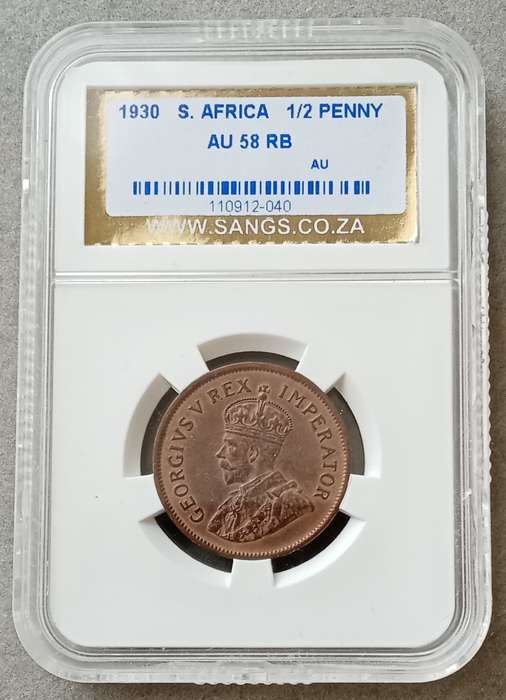 High grade 1930 union 1/2 Penny SANGS AU58 RB