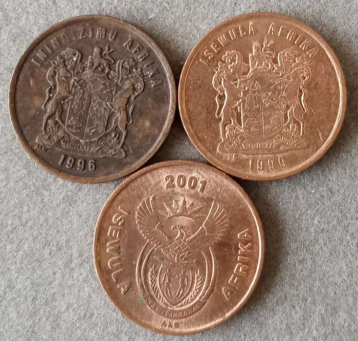 Set of x3 3rd decimal 1c coins (1996-2001)