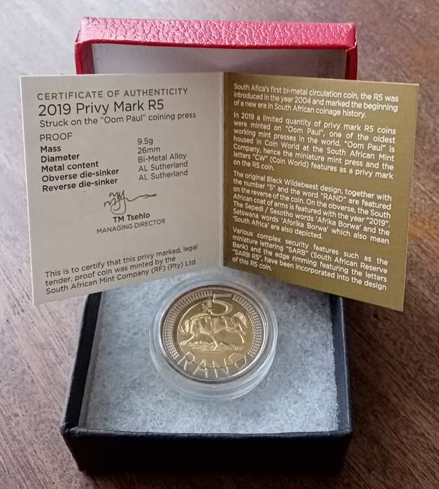 Scarcer 2019 Oom Paul Mintmark proof R5 in box with c.o.a (mintage: 328)