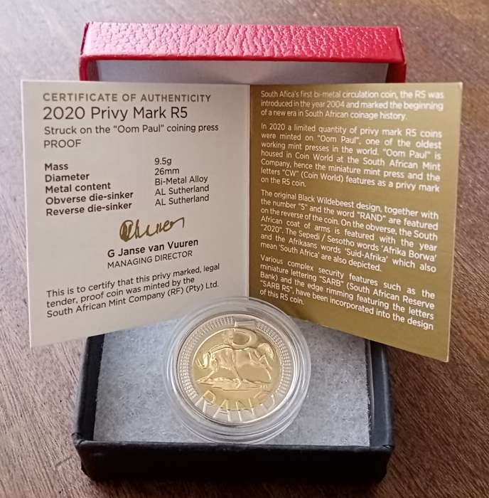 2020 Oom Paul Mintmark proof R5 in box with c.o.a (mintage: 328)