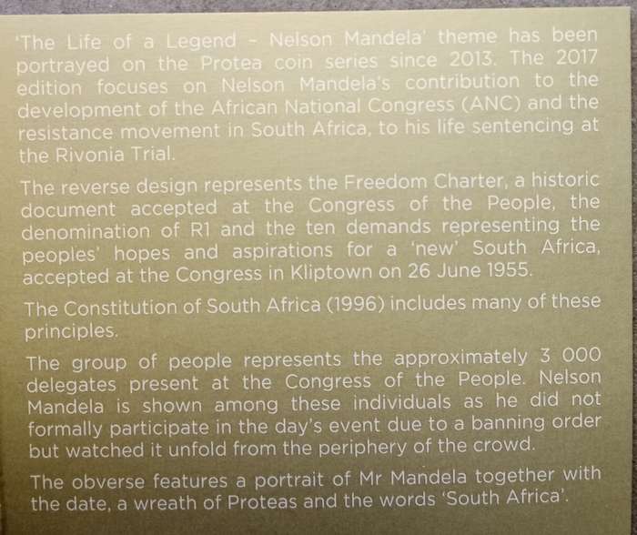 2017 Mandela proof silver R1 in box incl.certificate - Freedom Charter