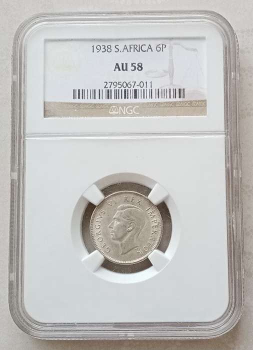 High grade 1938 union silver sixpence NGC AU58