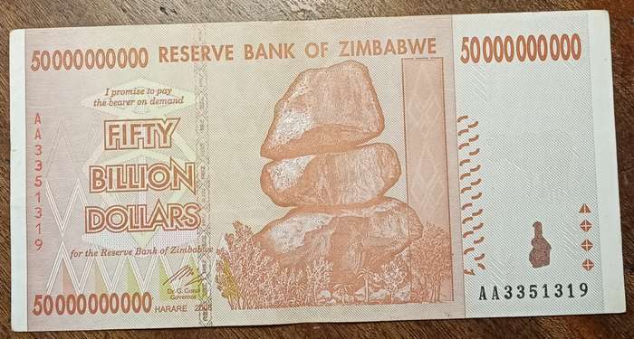 Decent 2008 Zimbabwe Fifty Billion dollars.