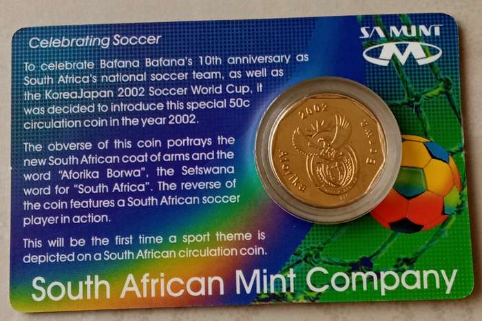 2002 S.A Mint uncirculated soccer 50c in card.