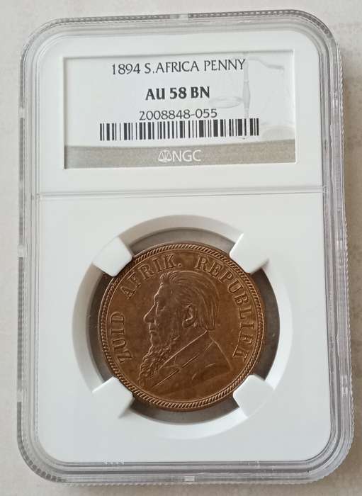 High grade 1894 ZAR Kruger penny NGC AU58 BN