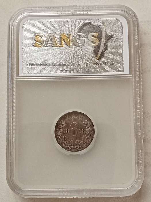 1893 ZAR Kruger silver sixpence SANGS AU55 (lower mintage)