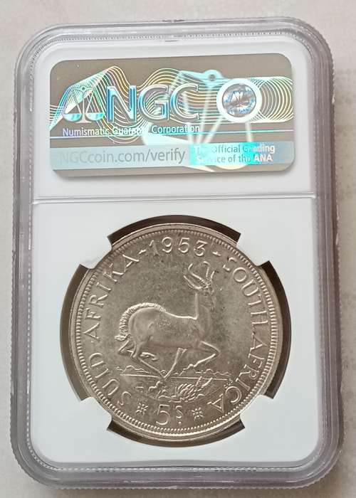 1953 Union silver 5 Shillings NGC graded PL64 (Proof-like)