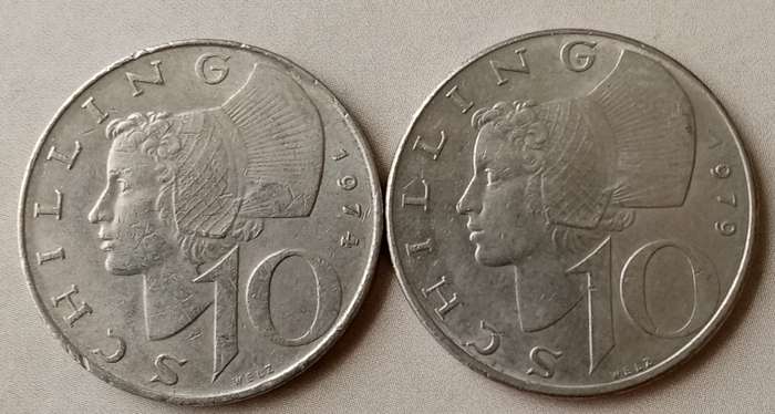 1974 and 1979 Austria 10 Schilling set