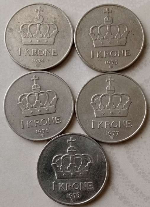 1974-1978 Norway 1 Krone set