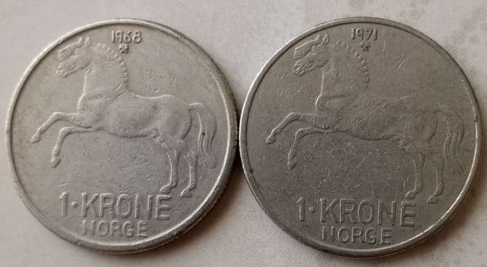 1968 and 1971 Norway 1 Krone set