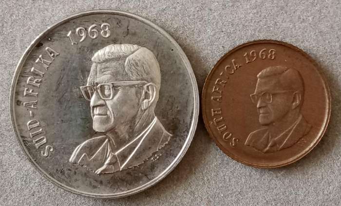 1968 Afrikaans proof 50c and English 1c