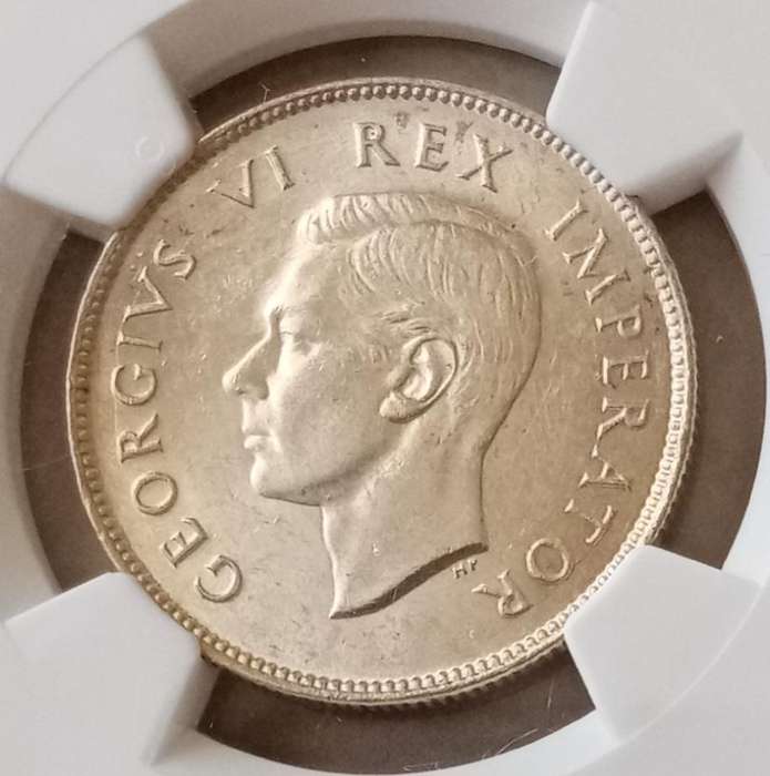 Higher grade 1945 Union silver 2 Shillings NGC AU58
