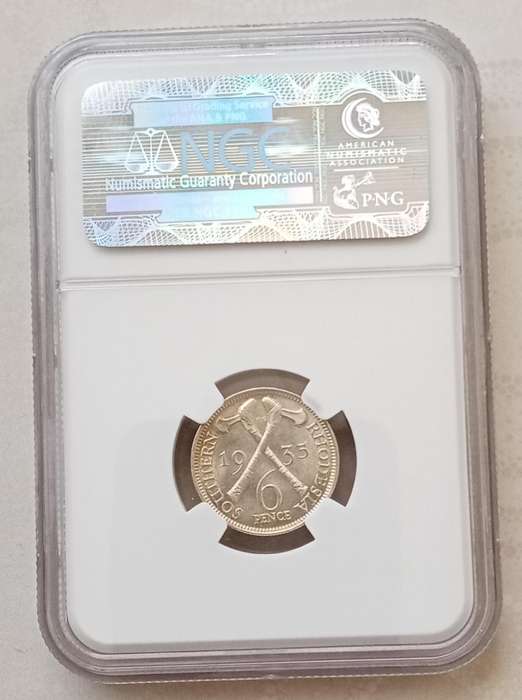 1935 Southern Rhodesia silver sixpence NGC MS62 (CV- $175)