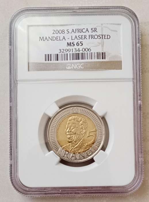 Scarcer 2008 Mandela 90th bday R5 NGC MS65 (Laser Frosted)