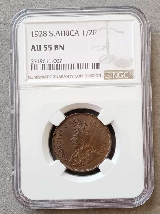 High grade 1928 Union 1/2 penny NGC AU55 BN