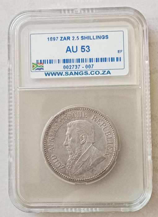 1897 ZAR Kruger silver 2 1/2 Shillings SANGS AU53